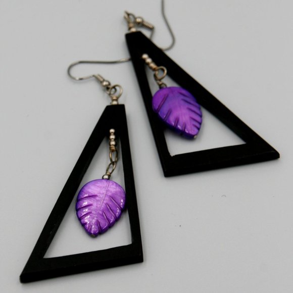 Purple Leaf Dangle Earrings - Picture 2 of 3